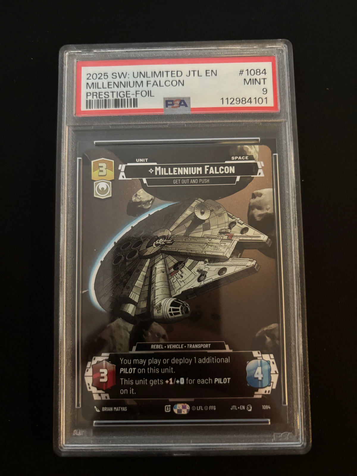 2025 Star Wars Unlimited JTL Millennium Falcon Prestige Foil PSA 9