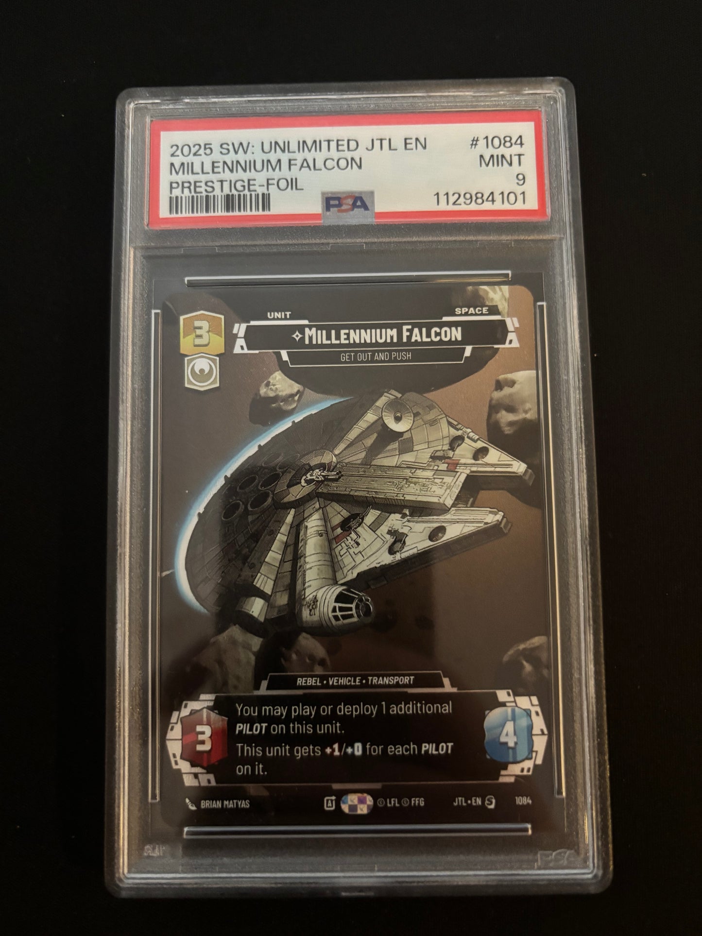 2025 Star Wars Unlimited JTL Millennium Falcon Prestige Foil PSA 9