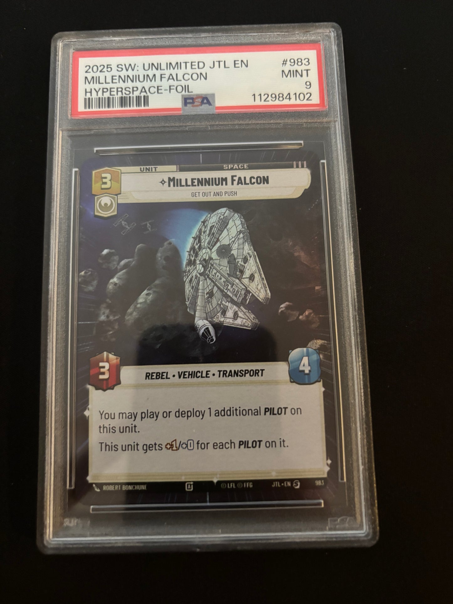 2025 Star Wars Unlimited JTL Millennium Falcon Hyperspace Foil PSA 9