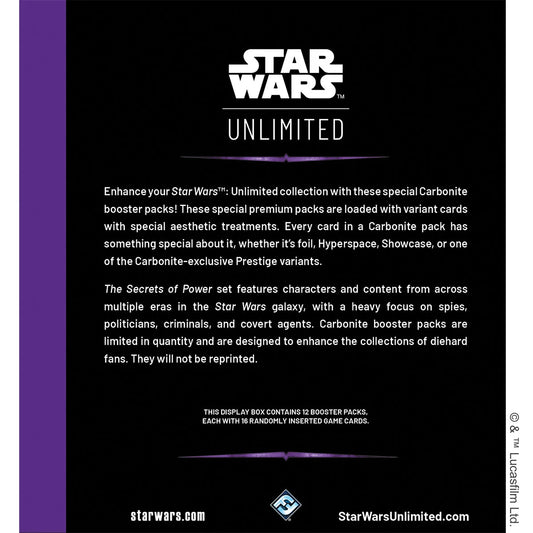 Star Wars Unlimited – Secrets of Power Carbonite Booster Display - EN